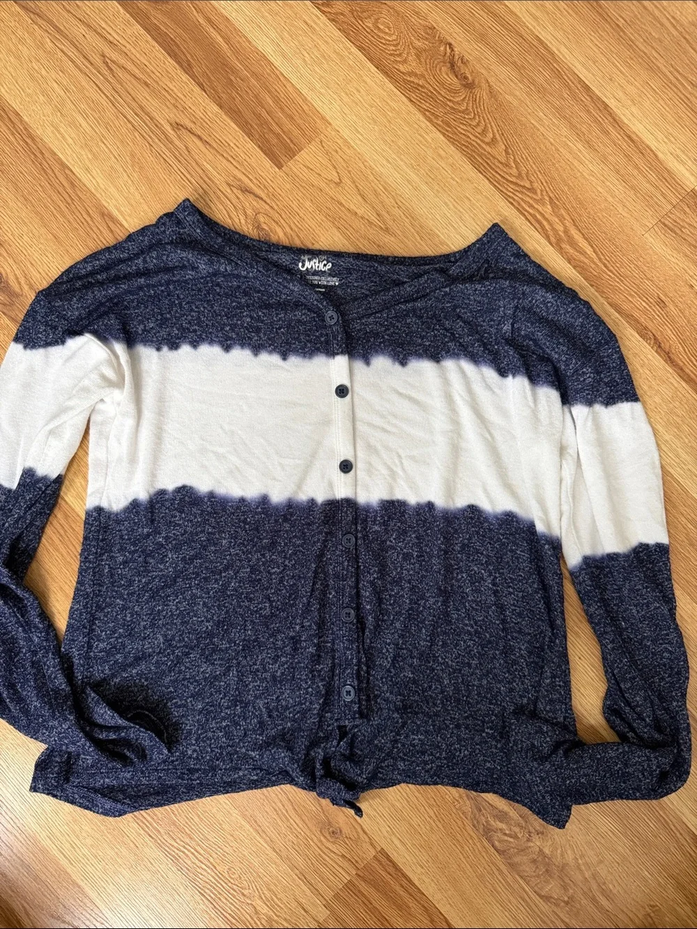 Justice Navy and White Tie-Dye Button Cardigan size 12